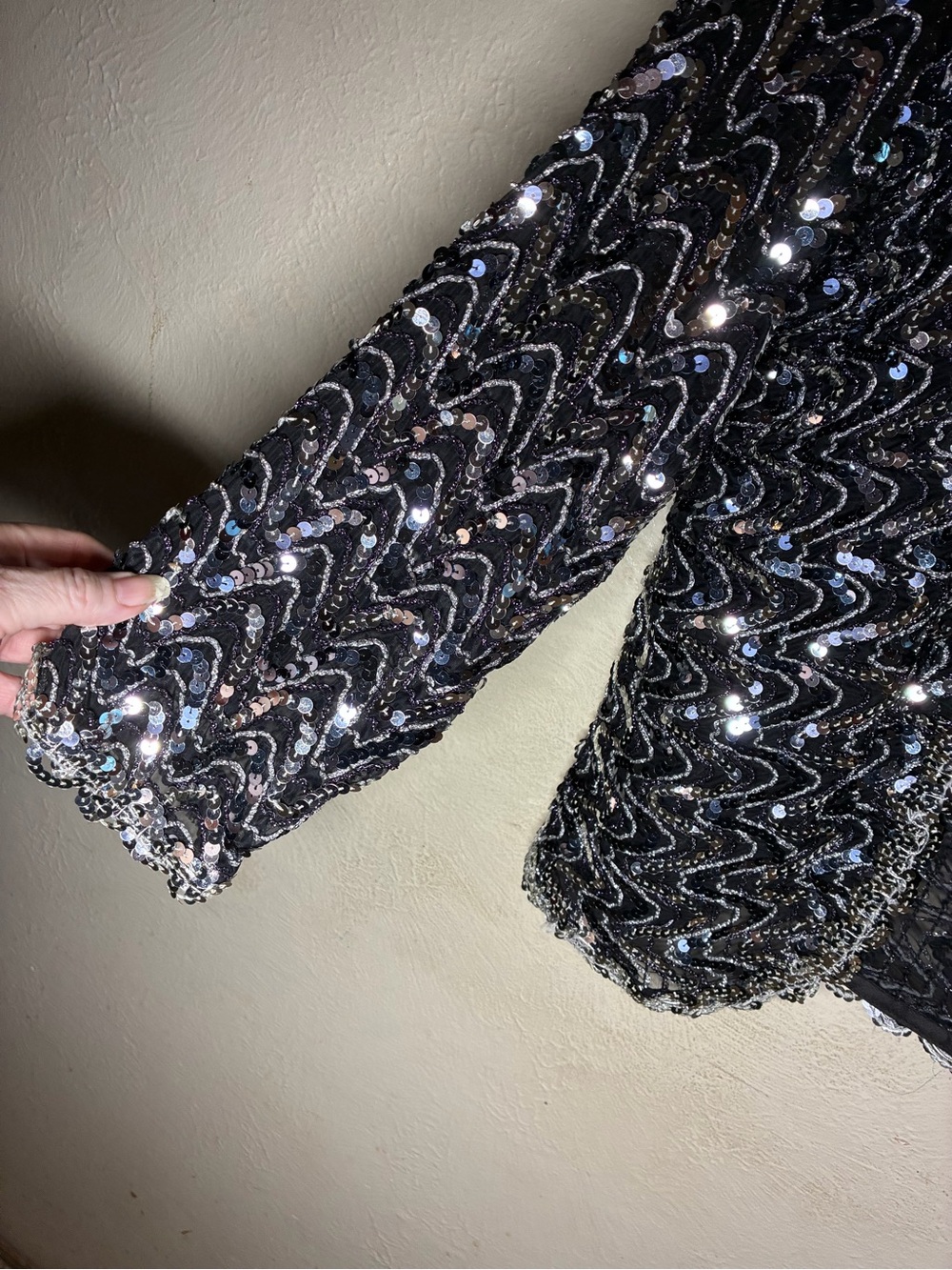 Black Sequin Open-Front Evening Cardigan,Disco sparkle, Fancy - Picture 6 of 15